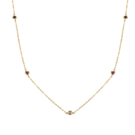 Diamond necklace with Sapphire and Ruby Dots