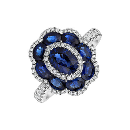 Diamond ring with Sapphire Midnight Bloom