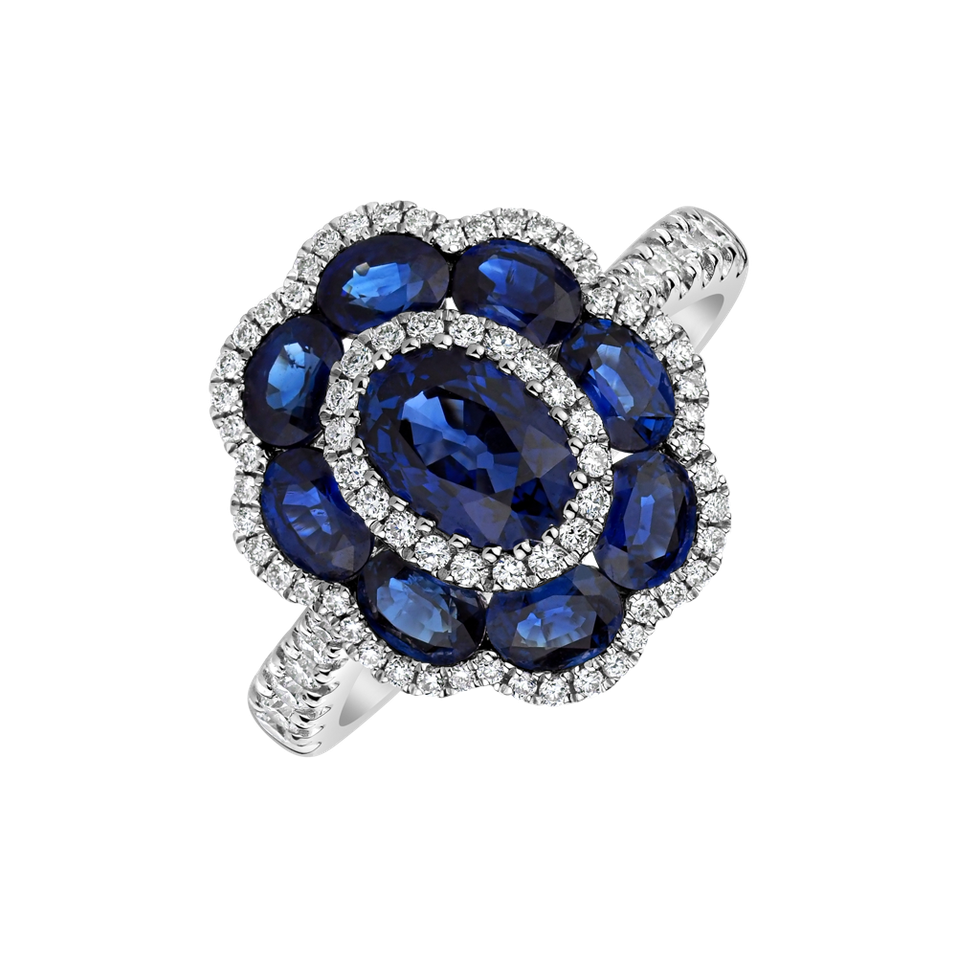 Diamond ring with Sapphire Midnight Bloom