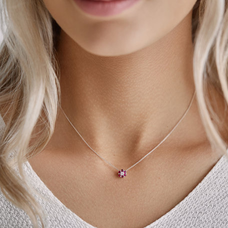 Diamond necklace with Ruby Shiny Flower