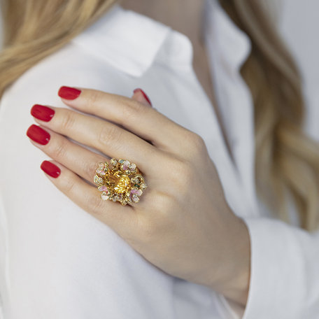 Diamond ring with Citrine and Enamel Fike