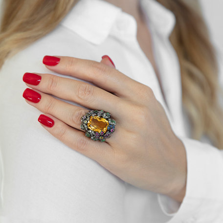 Ring with Citrine and diamonds and gemstones Lady Blanca