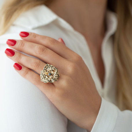 Ring with white, brown and black diamonds Heavenly Rose