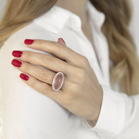 Diamond ring with Rose Quartz and Sapphire Blanc