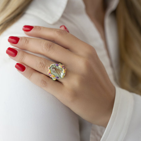 Diamond rings with Amethyst and Enamel Mountain Meadow