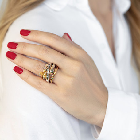 Diamond ring with Sapphire and Garnet Yellow Rose