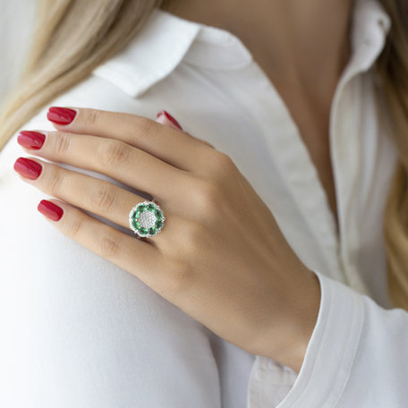 Diamond ring with Emerald Cadmium Green