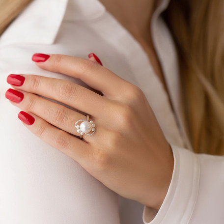 Diamond ring with Pearl Celestial Pearls