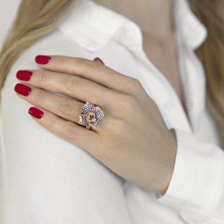 Diamond ring with Sapphire Venus Orchid