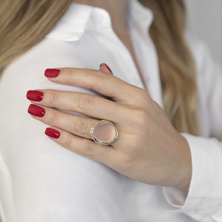 Diamond ring with Rose Quartz Majestic Crown