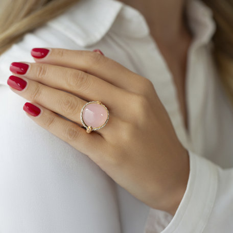 Diamond ring with Rose Quartz and Sapphire Blushing Coral