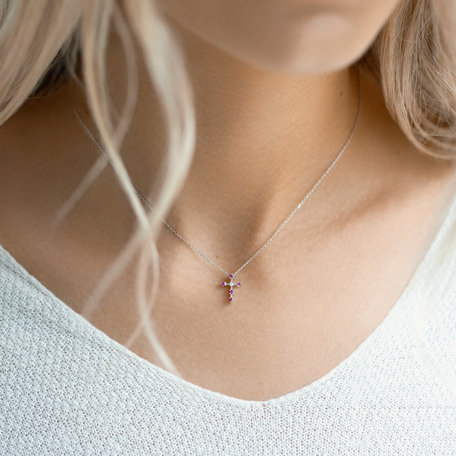 Diamond necklace with Ruby Sparkling Cross