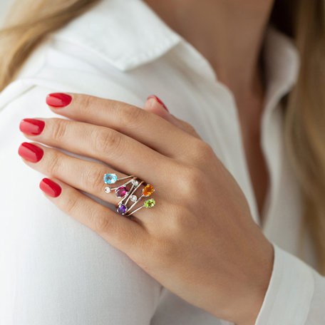 Diamond ring with Rhodolite, Peridote, Amethyst, Topaz and Citrine Pleasure