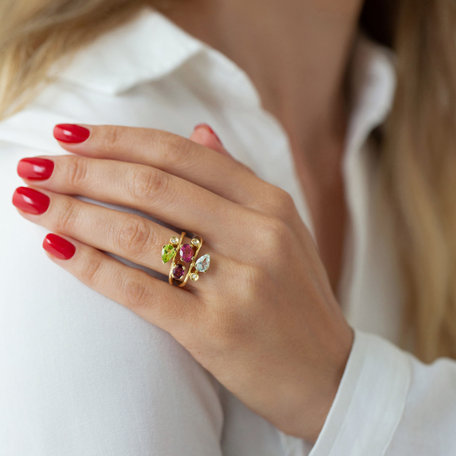 Diamond ring with Rhodolite, Peridote and Topaz Floy