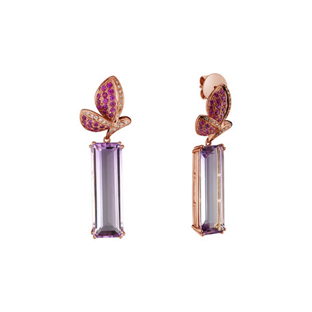 Diamond earrings with Amethyst and Ruby High Privilege