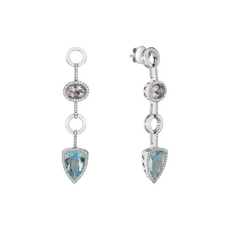 Diamond earrings, Amethyst and Topaz Folk Hero