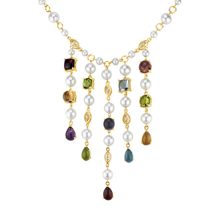 Diamond necklace with Pearl and gemstones Avisa