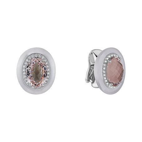 Diamond earrings with Morganite and Quartz White Winslow