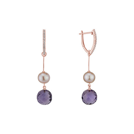 Earrings with Pearl, diamonds and Amethyst Brazil Dance