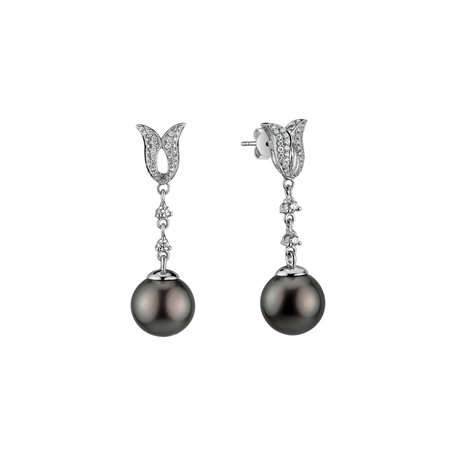 Diamond earrings with Pearl Deep Abyss