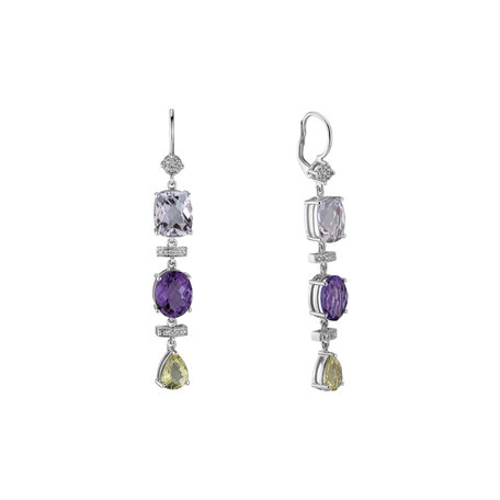 Diamond earrings, Amethyst and Quartz Sirène