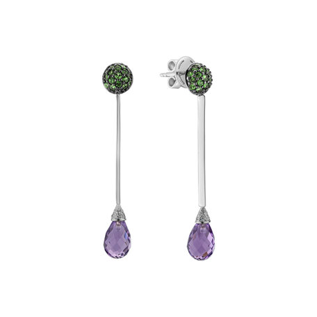 Diamond earrings, Garnet and Amethyst Vibrant Haze