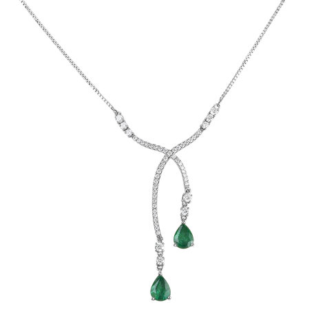 Diamond necklace with Emerald Emerald Tear