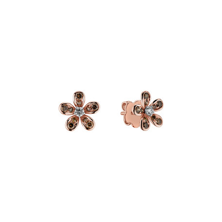 Earrings with brown and white diamonds Lovely Blossom