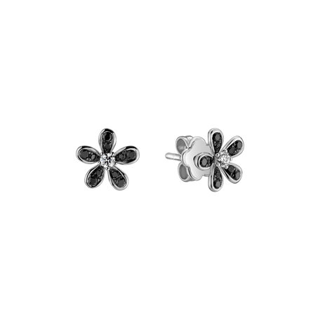 Earrings with black and white diamonds Dark Petals