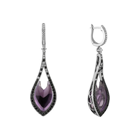 Earrings with Amethyst, black and white diamonds Miss Poetic