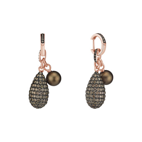 Earrings with brown diamonds and Pearl Magic Dream