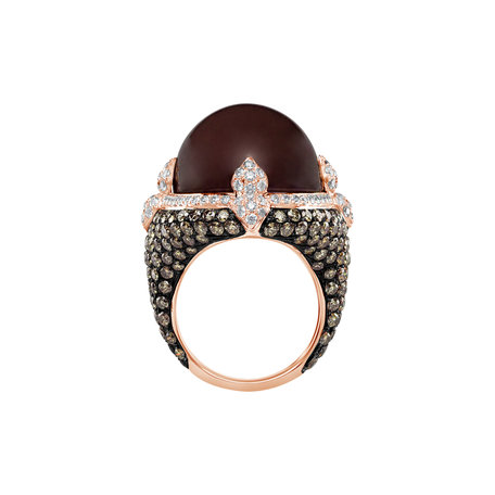 Ring with Moonstone, brown and white diamonds Eye Ocean