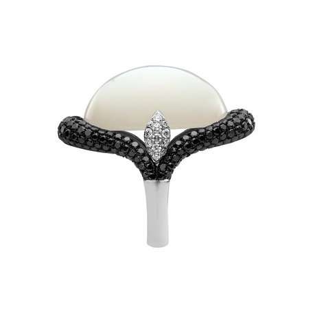 Ring with Moonstone, black and white diamonds Gentility Miracle