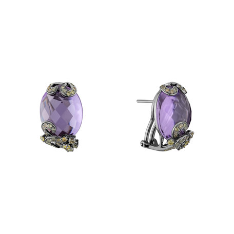 Earrings with Amethyst and brown diamonds Evanthe