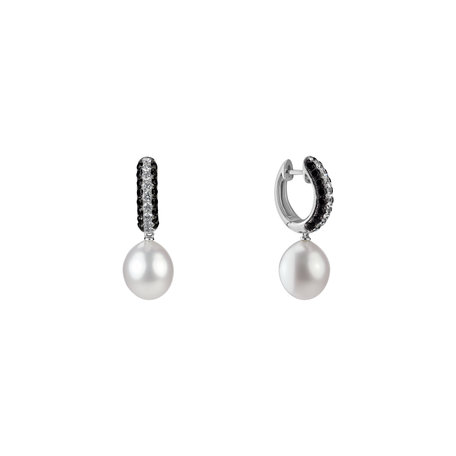 Earrings with black and white diamonds and Pearl Apricus Sea