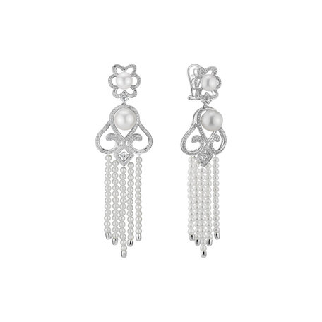 Diamond earrings with Pearl Pearl Waterfall