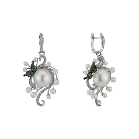 Earrings with Pearl, diamonds and Garnet Versailles Symphony