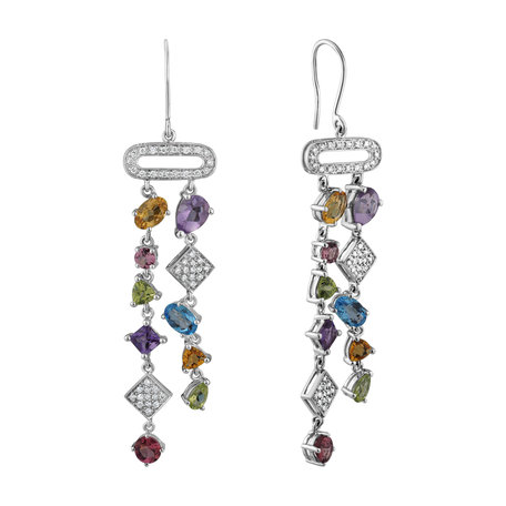 Diamond earrings and gemstones String of Beads