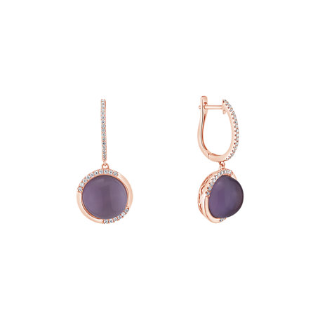 Diamond earrings with Amethyst and Mother of Pearl Aesthetic Pearl