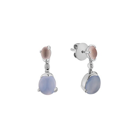 Diamond earrings, Rose Quartz and Chalcedony Fabulous Romance