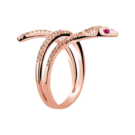 Ring with brown and white diamonds and Ruby Luxurious Sin