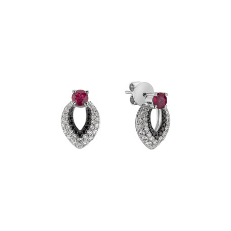 Earrings with Ruby, black and white diamonds Luxury Darkness