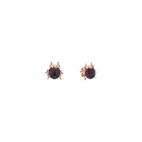 Earrings with black diamonds and Ruby Cute Bug