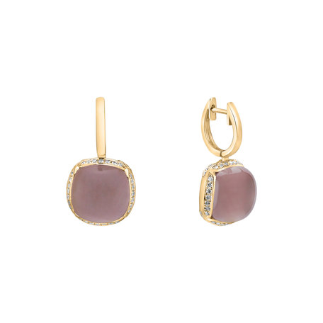 Diamond earrings with Rose Quartz Mystic Drop