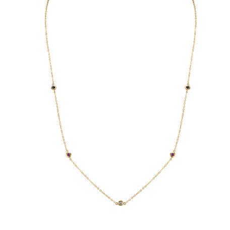 Diamond necklace with Sapphire and Ruby Dots