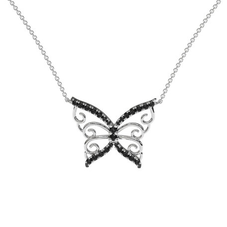 Necklace with black and white diamonds Butterfly