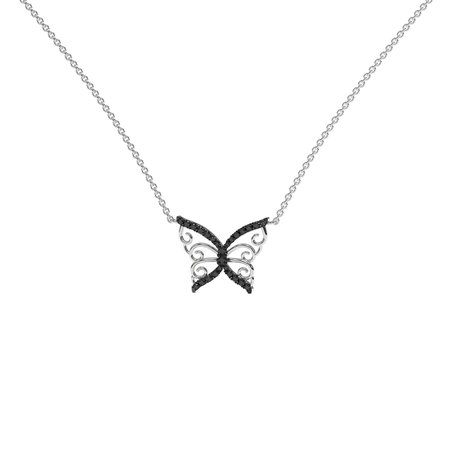 Necklace with black and white diamonds Shiny Butterfly