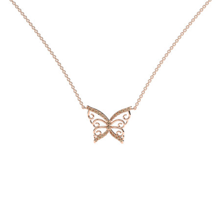 Necklace with brown and white diamonds Shiny Butterfly