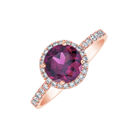 Diamond ring with Rhodolite Princess Sky