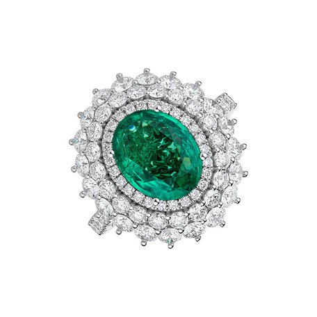 Diamond ring with Emerald Frozen Drop